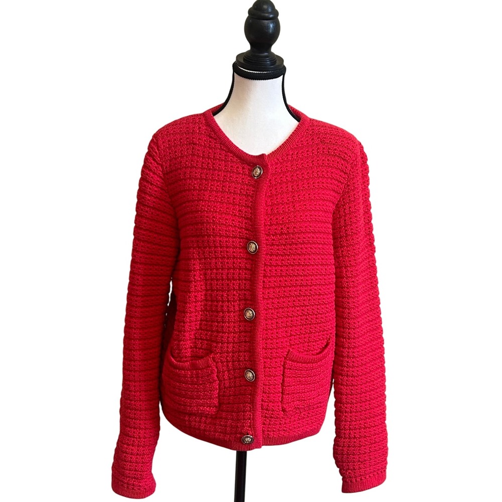 Fate‎ Womens Cardigan Sweater M Red Textured Knit Button Front Pockets